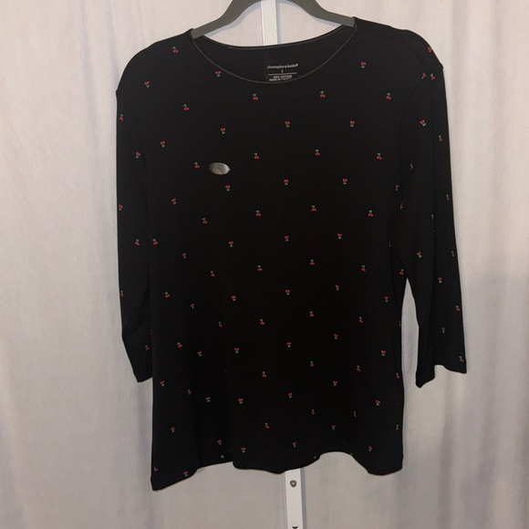 Christopher & Banks Tops - Christopher & Banks Cherry 3/4 Sleeve Black Cotton Top Large